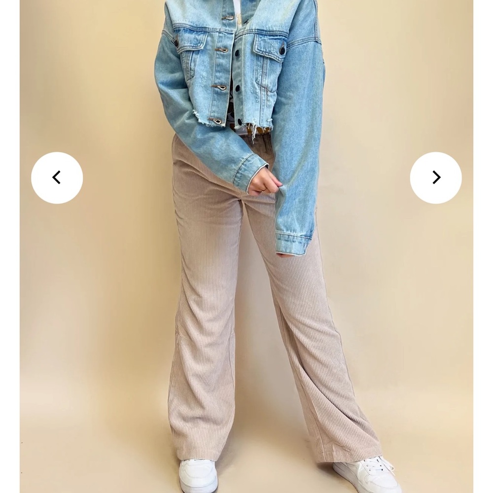 Hope's Light Blue Denim Jacket and Beige Pants
